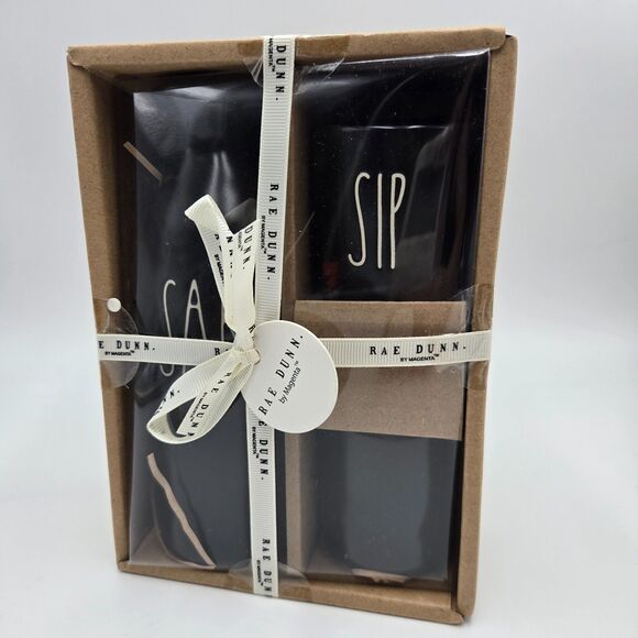 Rae Dunn SAKE Set 3 Pc Matte Black Farmhouse Pitcher Cups SIP Housewarming Gift - Picture 2 of 3